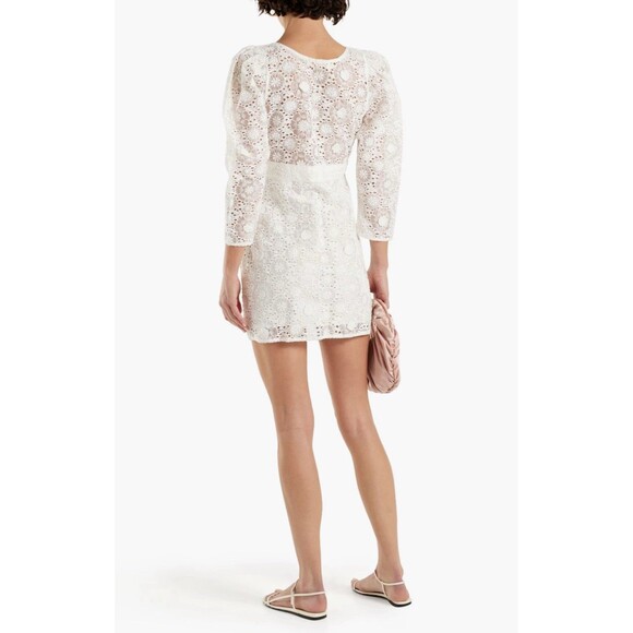 LoveShackFancy Faye White Lace Puff Sleeve Mini Dress Size 6 NWT - Picture 5 of 11